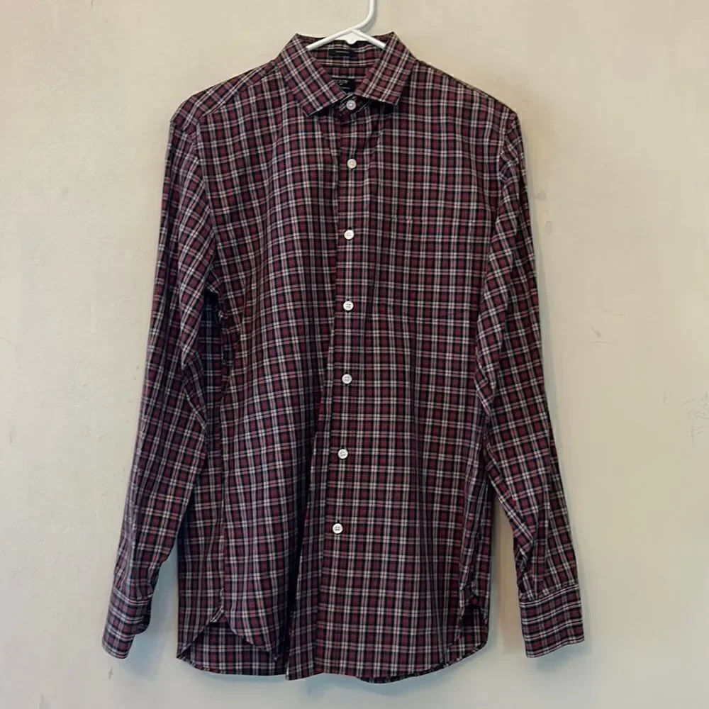 J Crew tartan plaid long sleeve collared shirt Size M 15 - 15 1/2